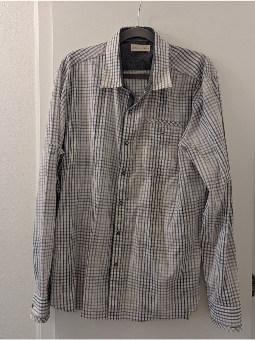 7 Diamonds Mens XXL Button-Up Shirt White & Black Plaid Long Sleeve 100% Cotton